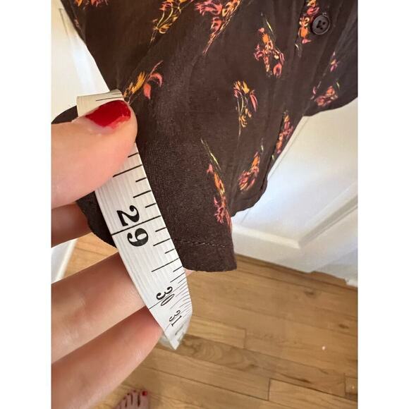 NWT Something Navy Brown Floral Orange Button Up Blouse Women's S Pocket Utility - Picture 9 of 10